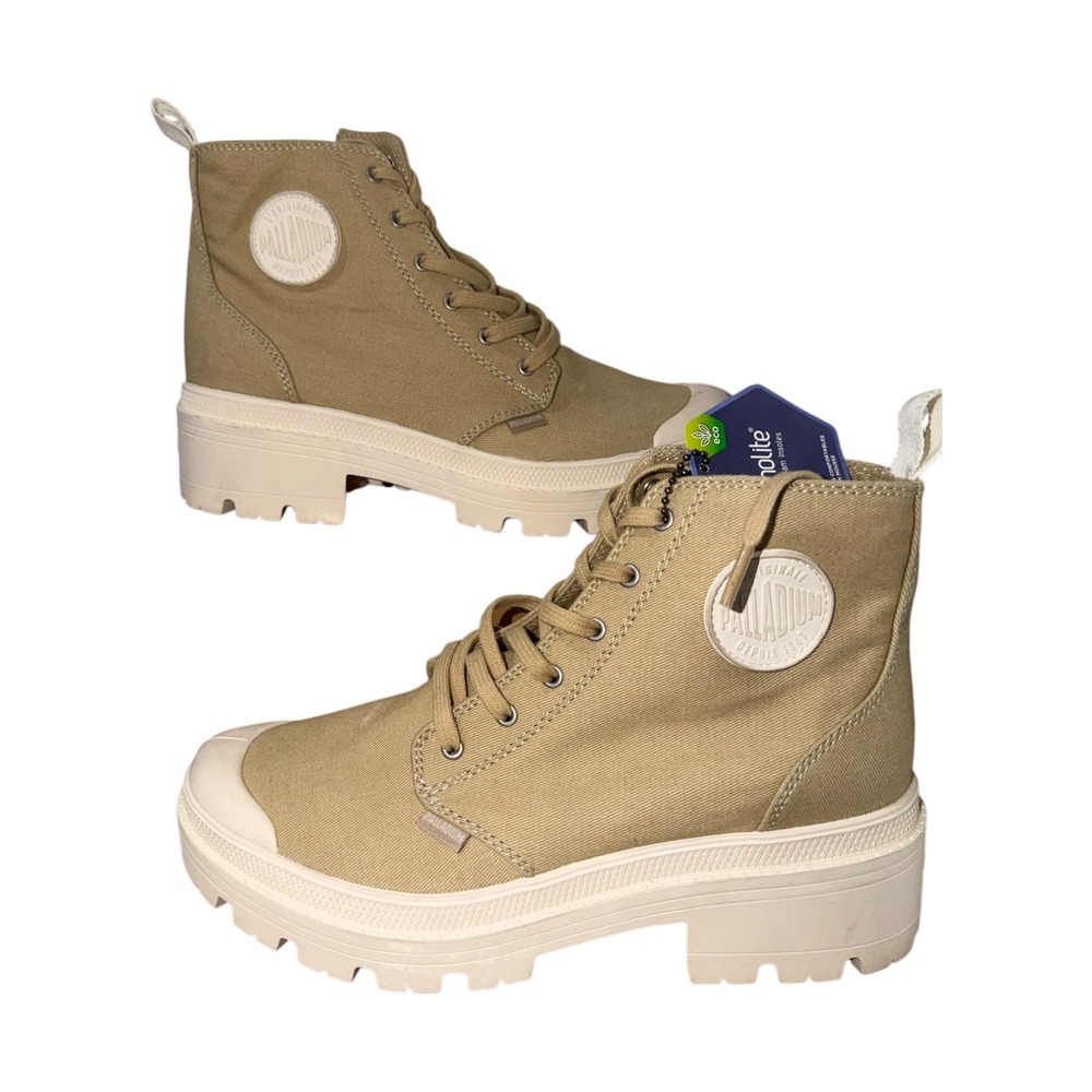 Palladium Pallatrooper Zip TX Safari Tan Canvas Platform Boots Women 8